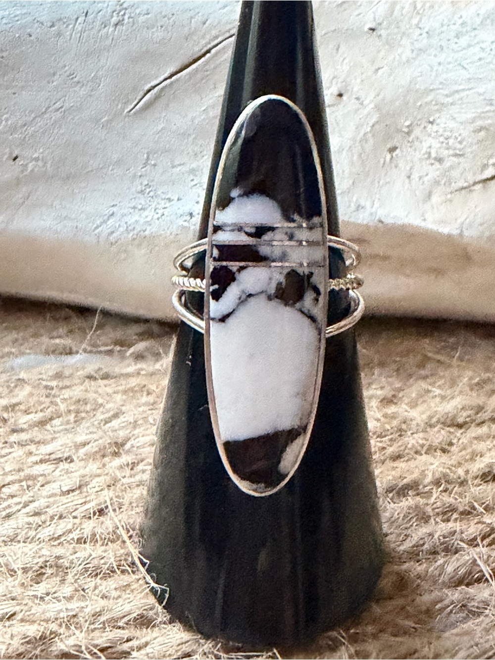 White Buffalo Harold Smith Navajo Handmade Marbled Stone Sterling Silver Ring - Picture 1 of 6